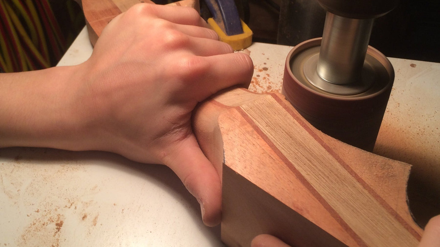 Recurve bow (recycled wood and fibreglass skis)