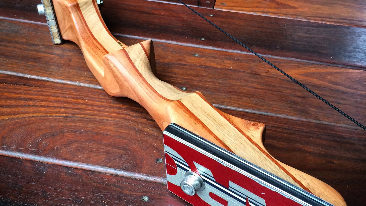 Recurve bow (recycled wood and fibreglass skis)